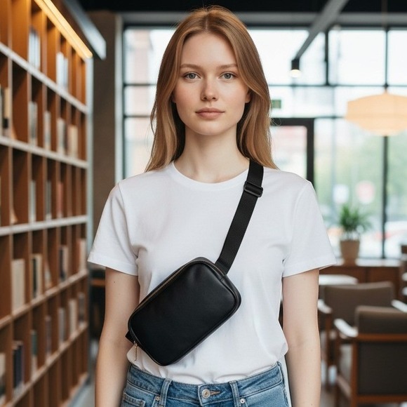 Unbranded Handbags - Black Faux Leather Belt Bag Adjustable Crossbody Fanny Pack Waist Bag‎ Travel